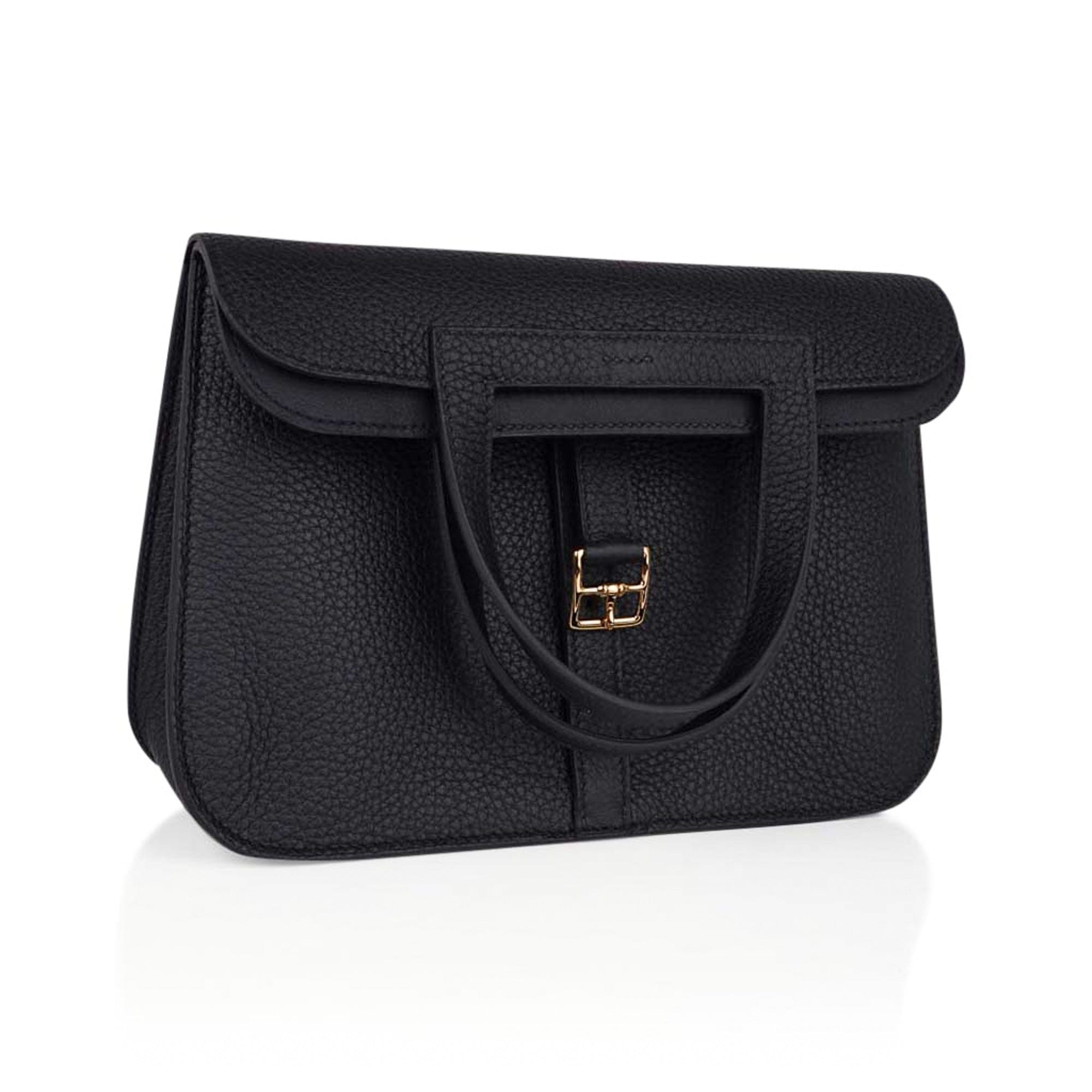 Halzan 25 Bag Black Gold Hardware Clemence Leather New w/Box