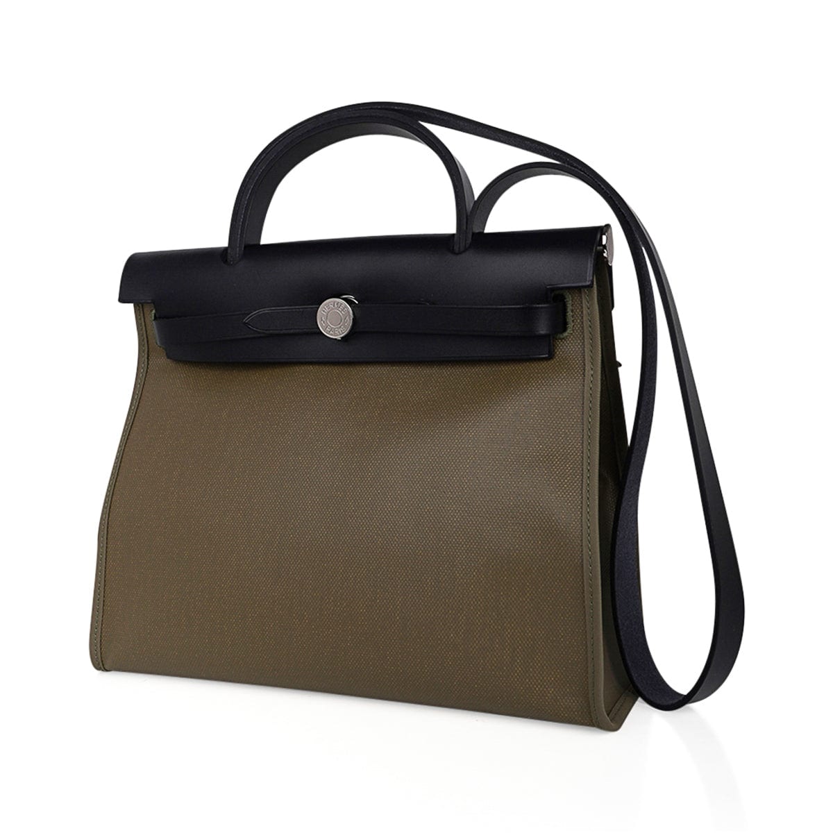 Herbag Zip 31 Bag Retourne Khaki Berline & Black Leather with Palladium Hardware
