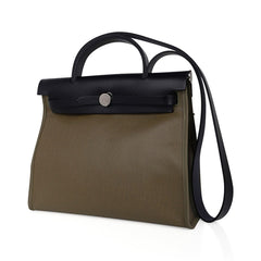 Herbag Zip 31 Bag Retourne Khaki Berline & Black Leather with Palladium Hardware