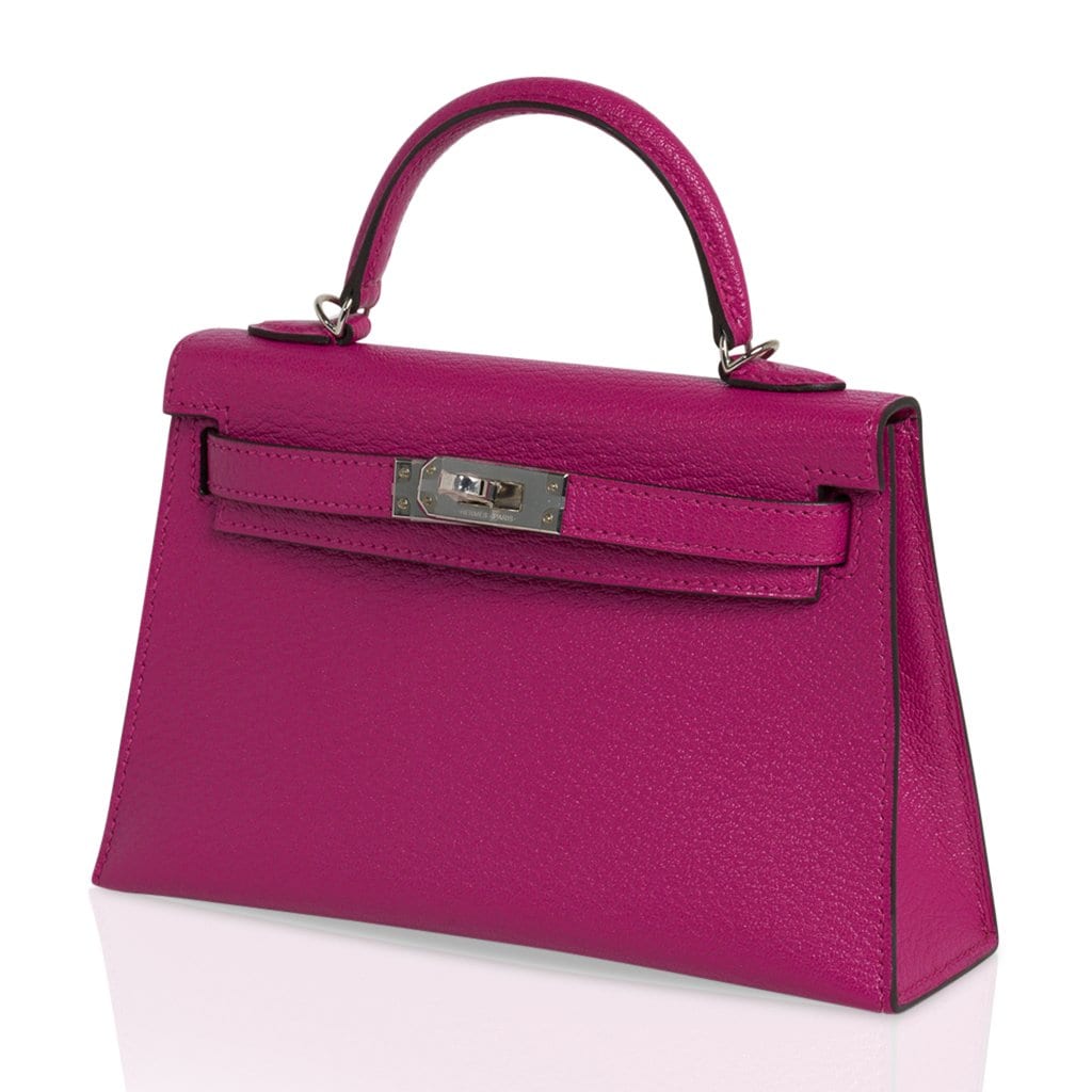 Mini Kelly 20 Bag Sellier Rose Pourpre Chevre Leather with Palladium Hardware