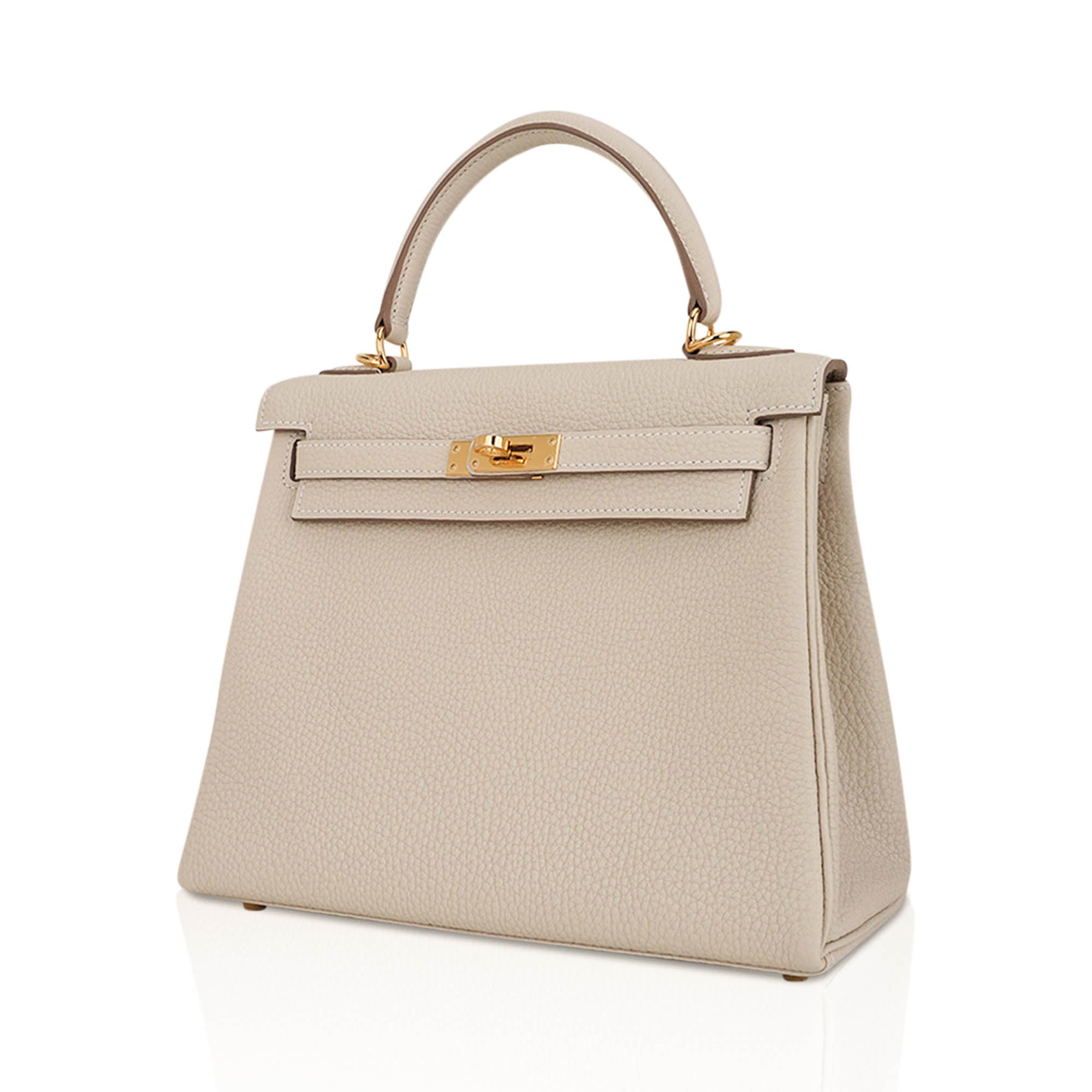 Kelly Retourne 25 Bag Craie Togo Leather with Gold Hardware