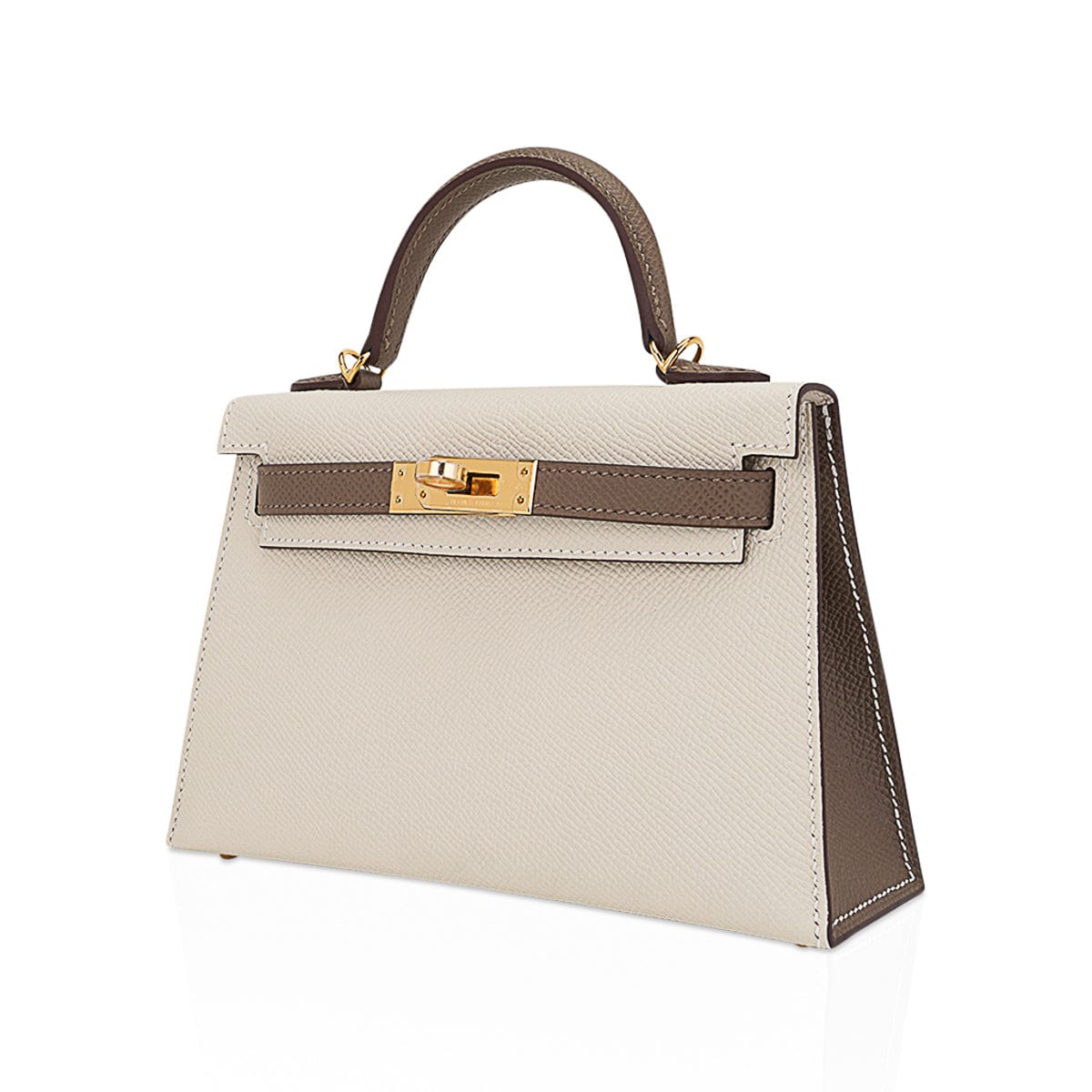 Special Order HSS Mini Kelly 20 Bag Sellier Craie & Etoupe Epsom Leather with Gold Hardware