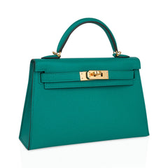 Kelly 20 Mini Sellier Bag Jade Epsom Leather Gold Hardware New w/Box