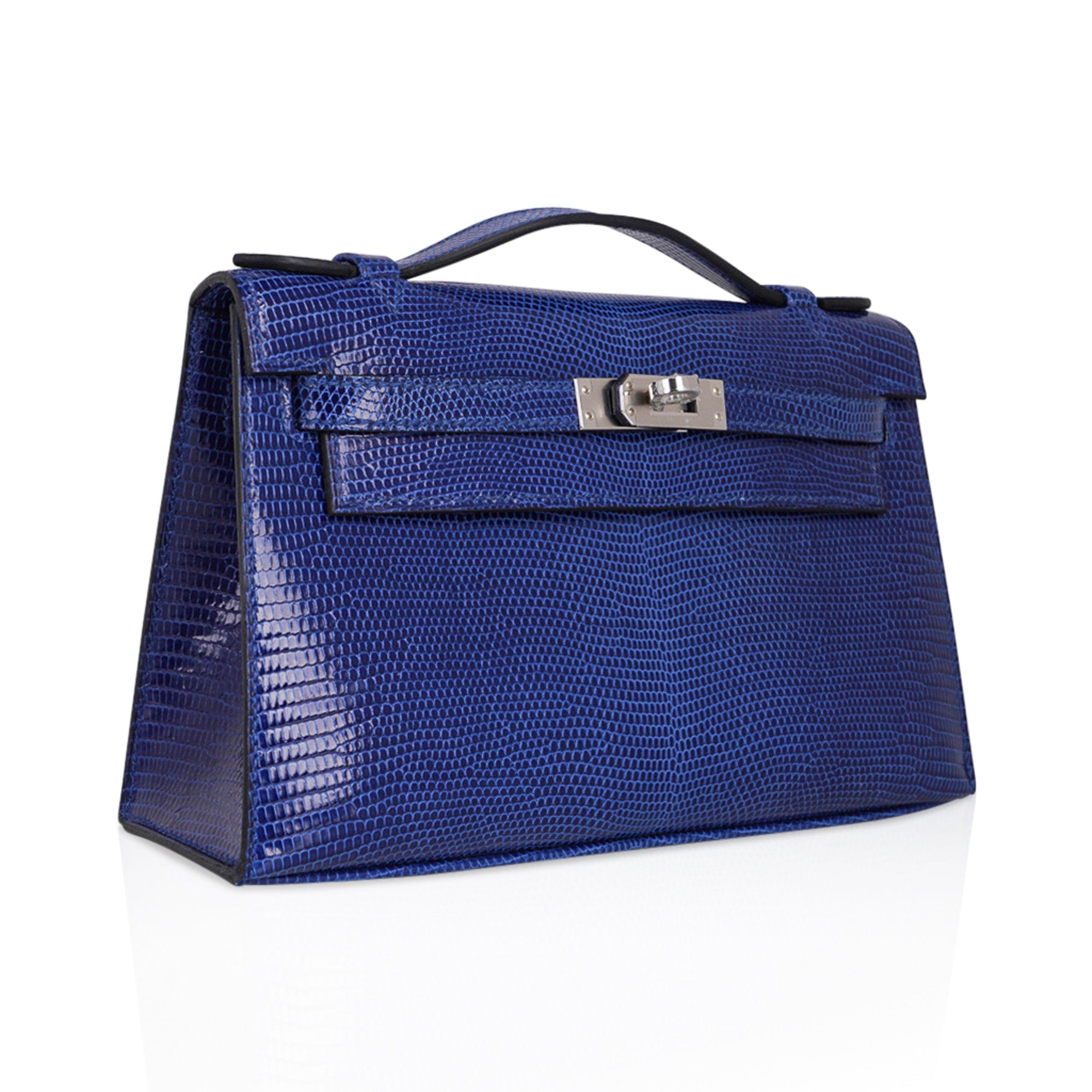 Kelly Pochette Bag Blue Sapphire Lizard Clutch Palladium Hardware