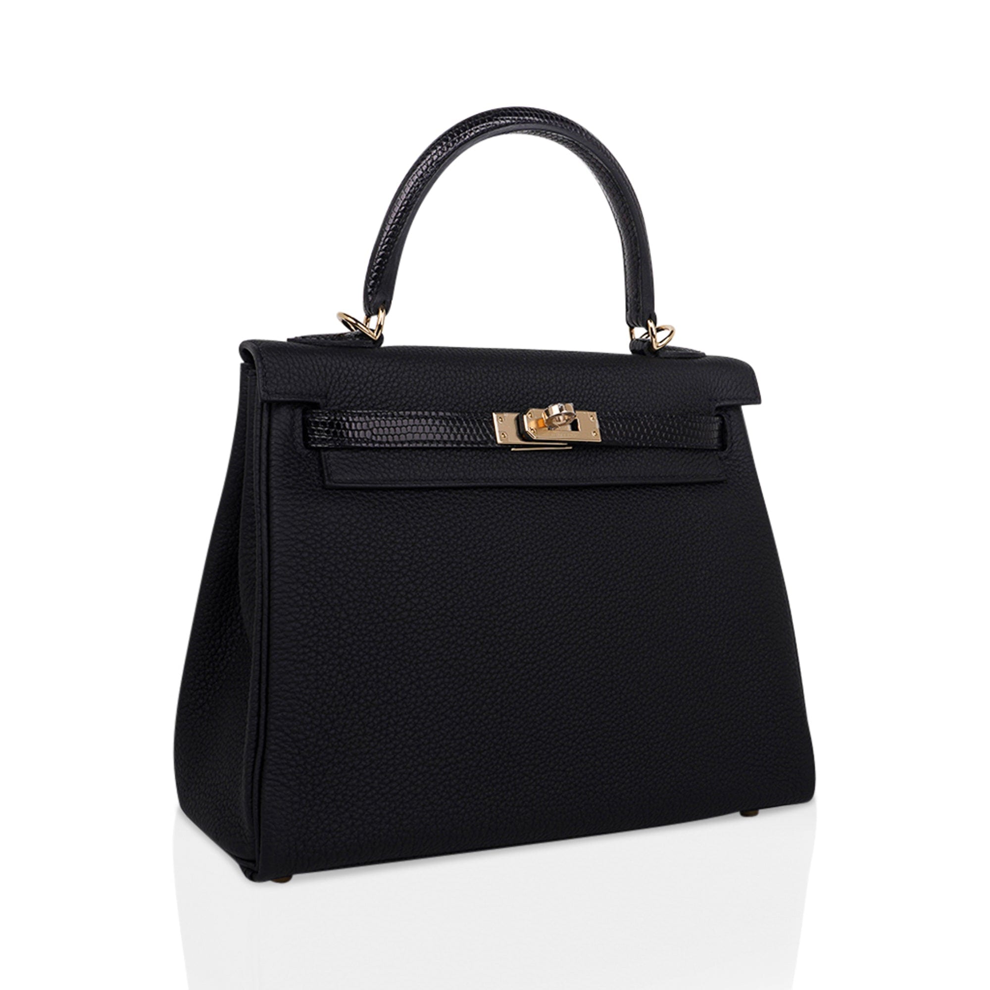 Kelly Touch 25 Retourne Bag Black Lizard / Togo Permabrass Hardware