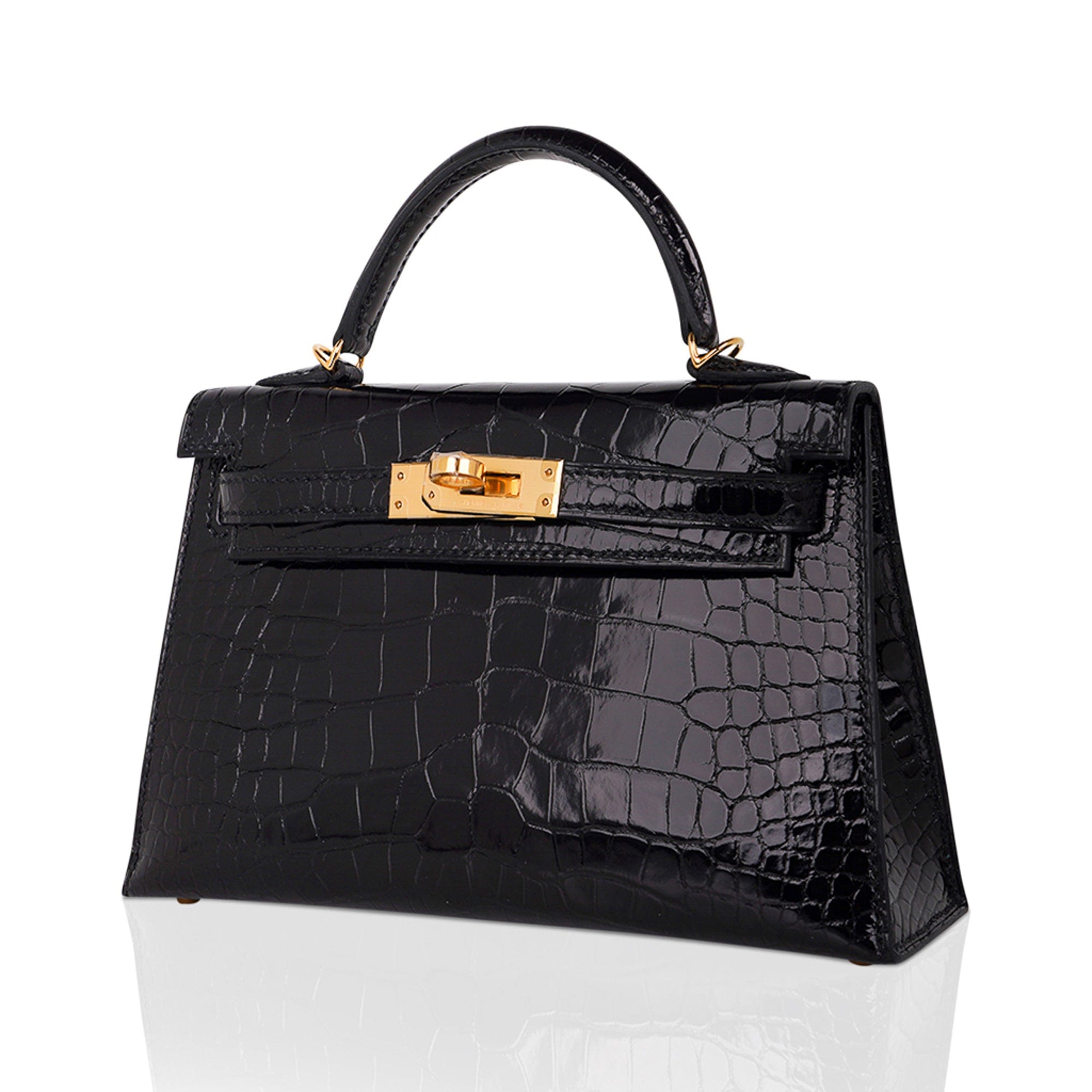 Kelly 20 Mini Sellier Bag Black Alligator Gold Hardware