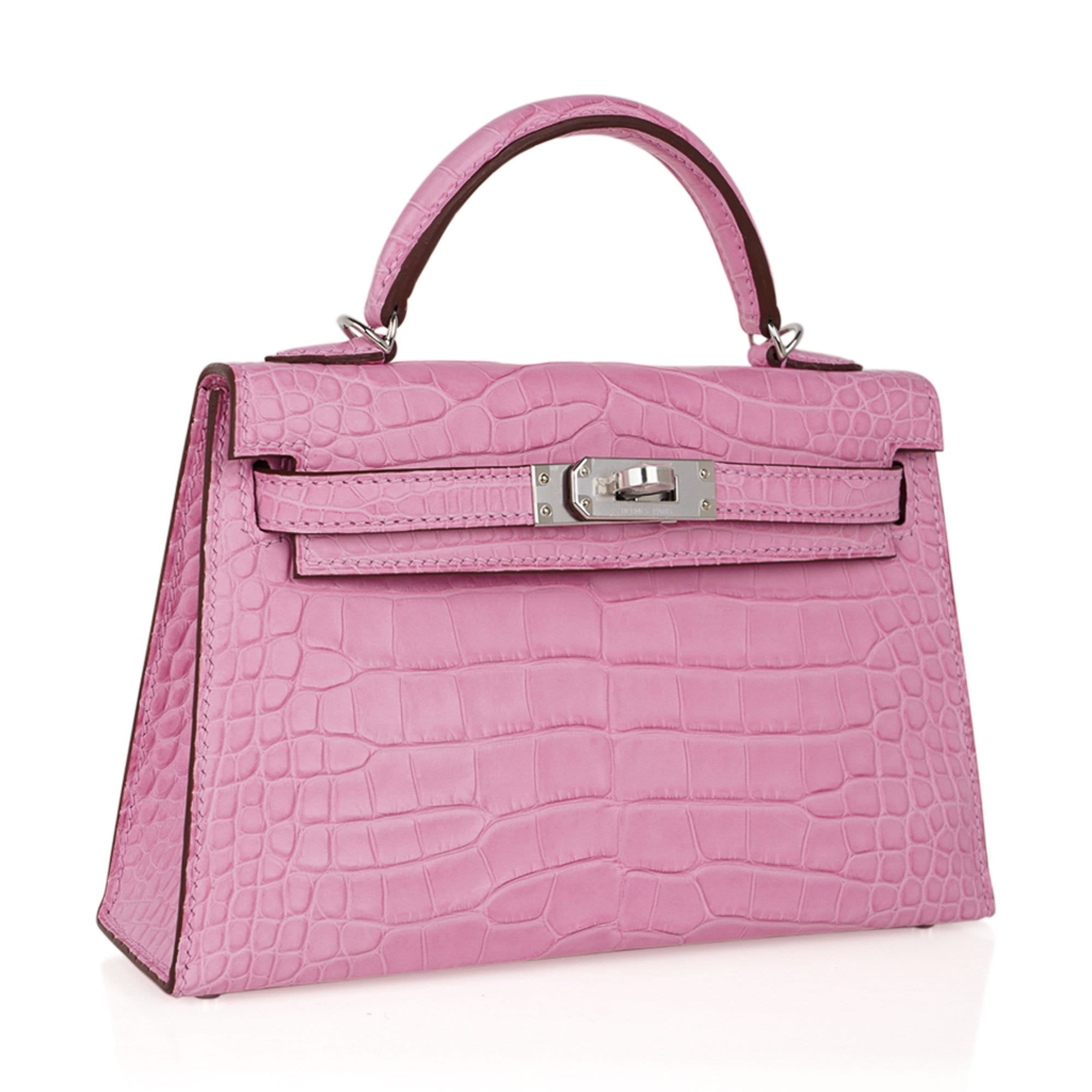 Kelly 20 Mini Sellier Bag 5P Pink Matte Alligator Palladium Limited Edition