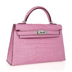 Kelly 20 Mini Sellier Bag 5P Pink Matte Alligator Palladium Limited Edition
