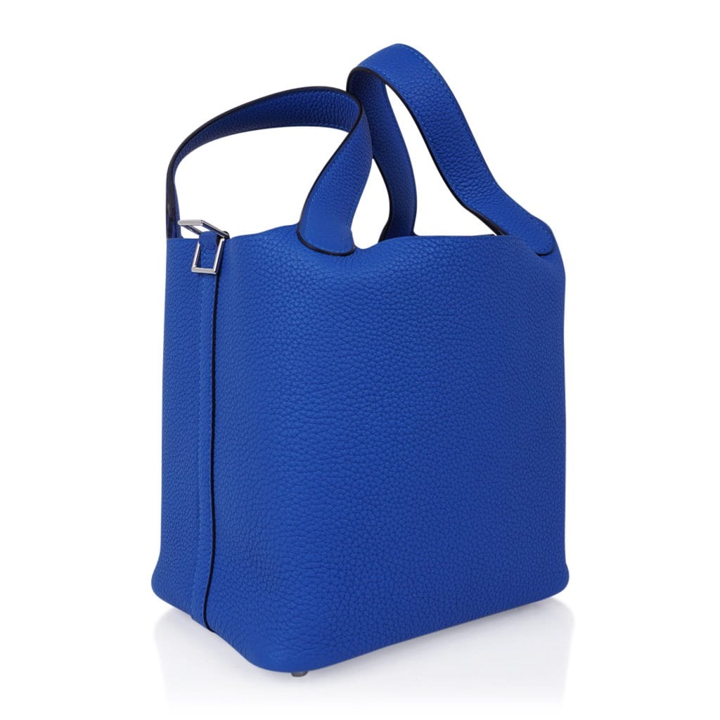 Picotin Lock 18 Bag Blue Zellige Tote Clemence Palladium Hardware