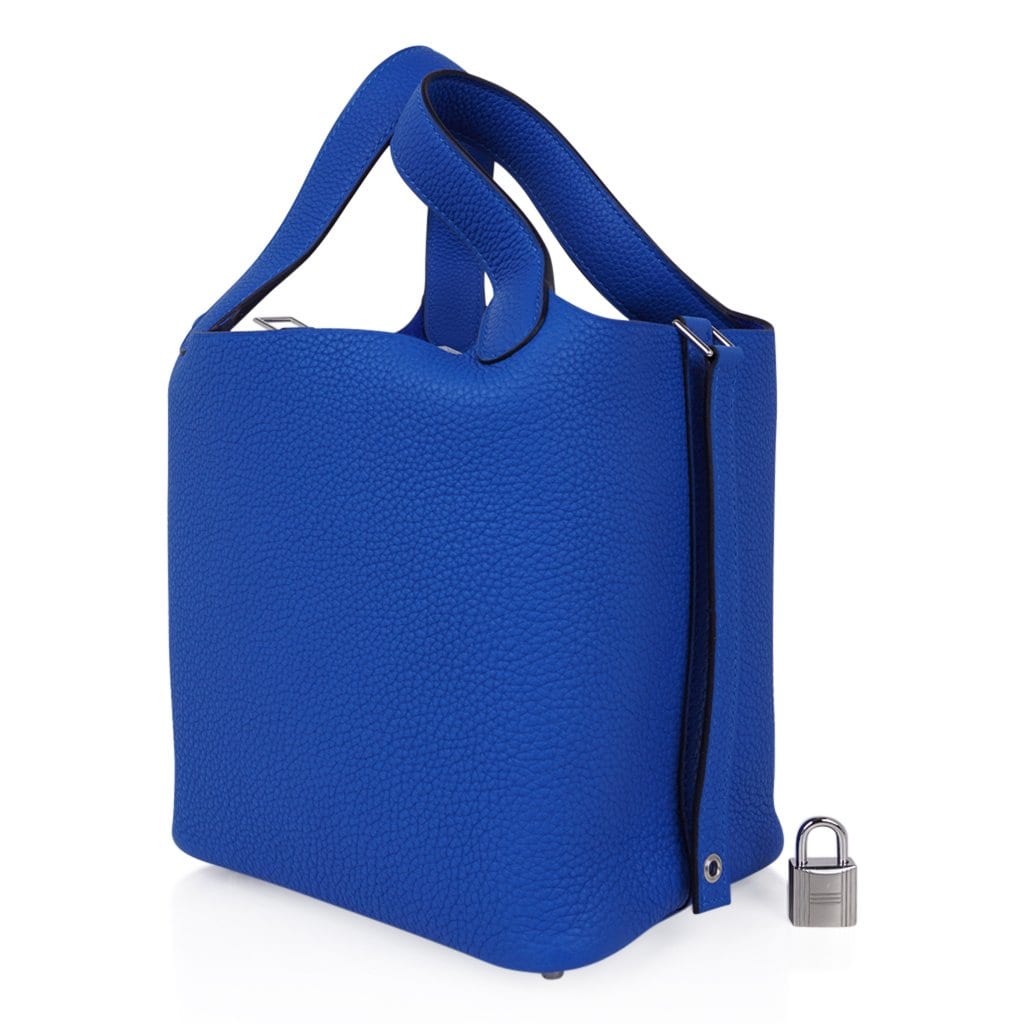 Picotin Lock 18 Bag Blue Zellige Tote Clemence Palladium Hardware