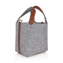 Picotin Lock Touch 18 Gray Feutre / Barenia Leather Tote Bag New w/Box