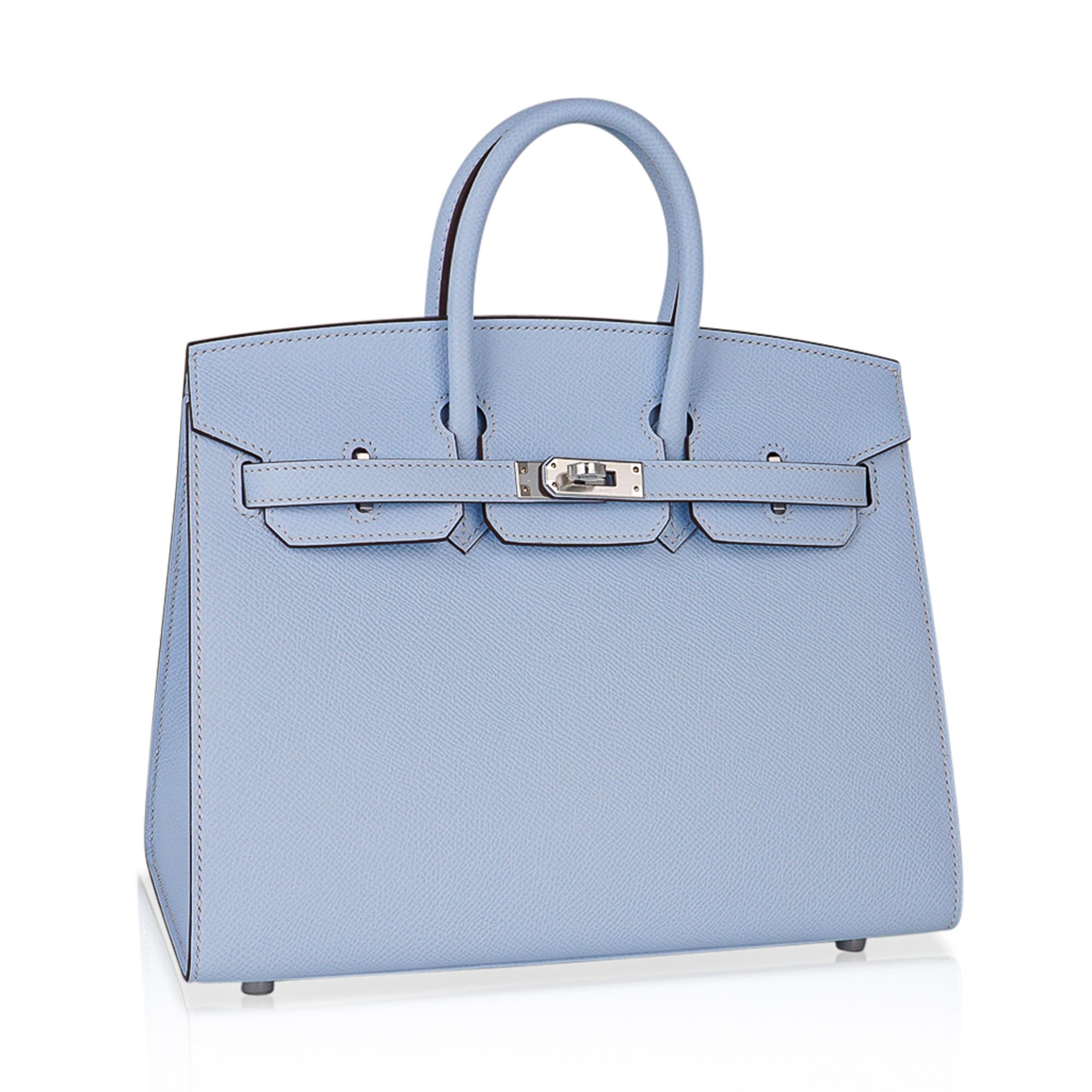 Birkin 25 Sellier Bag Blue Brume Epsom Palladium Hardware New