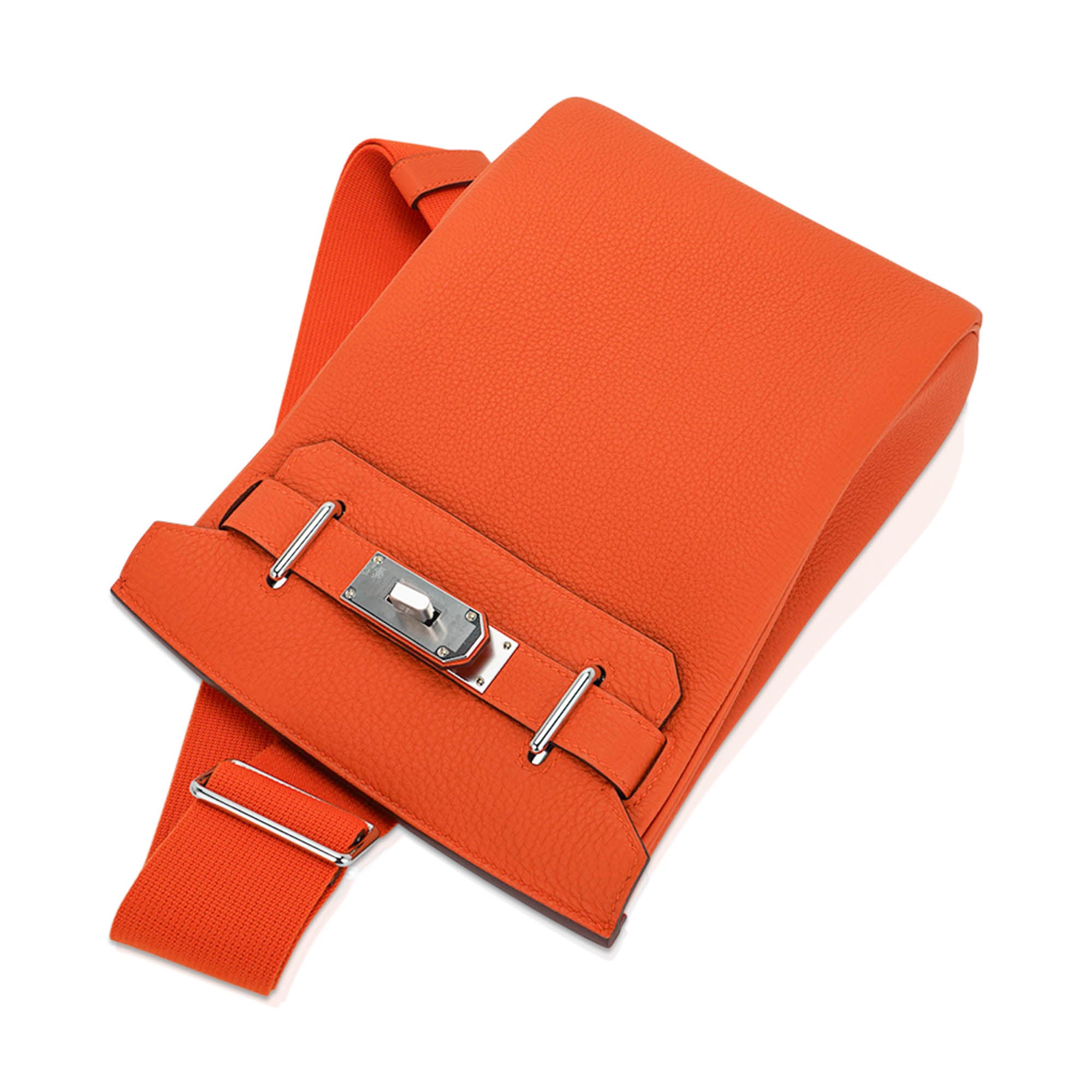 Hac a Dos PM Backpack Feu Togo Leather with Palladium Hardware