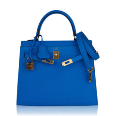 Kelly 25 Sellier Bag Blue Frida Epsom Leather with Gold Hardware