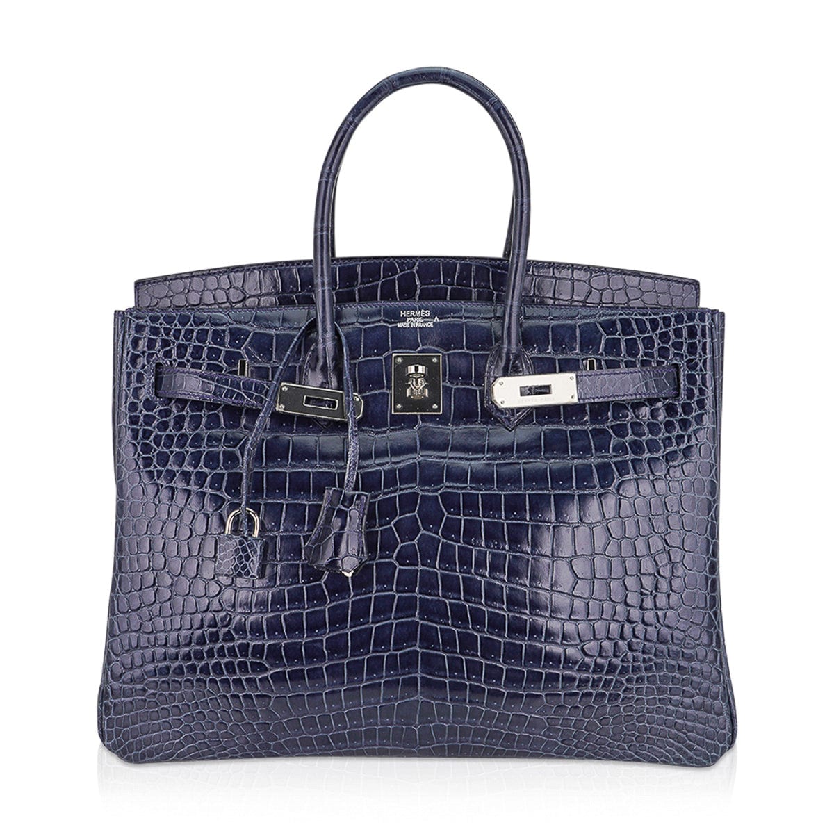 Birkin 35 Bleu Roi Porosus Crocodile Palladium Hardware