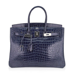 Birkin 35 Bleu Roi Porosus Crocodile Palladium Hardware